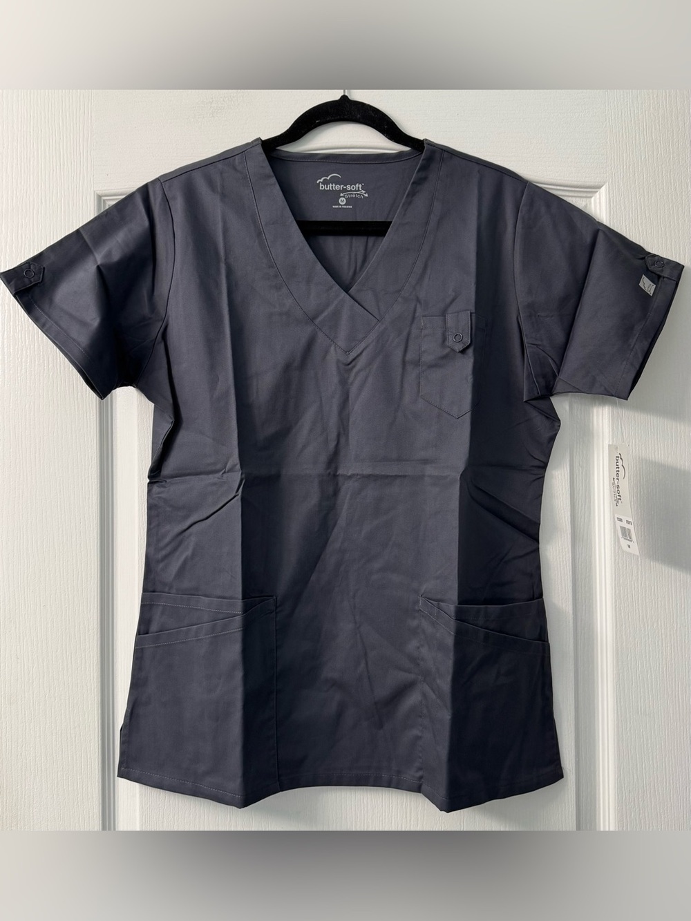 Butter-Soft STRETCH Women's 6-Pocket V-NeckScrub Top in Pewter